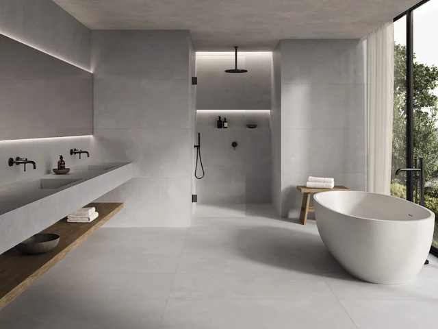 Ceramic Surface Extends from Floor to Walls, Inside to Outside