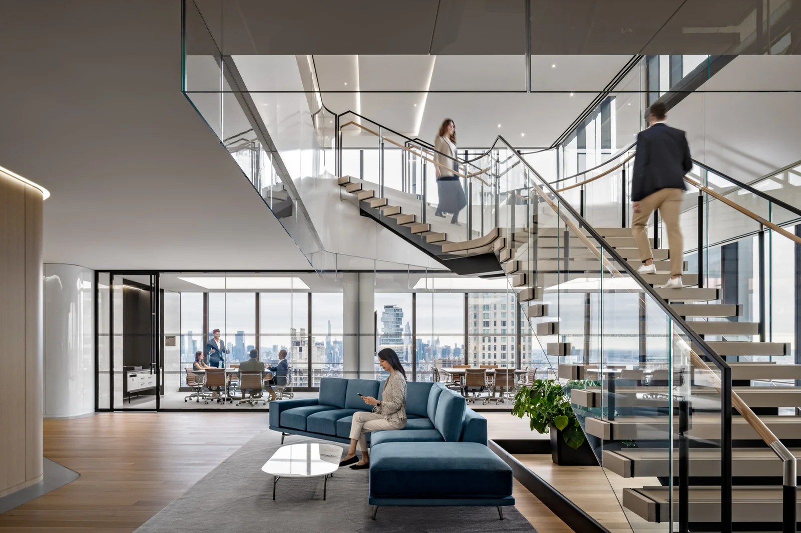 glass staircase, glass smoke baffles, Freshfields, law office, 3 World Trade Center, Pulp Studio, JT Magen, Gensler,