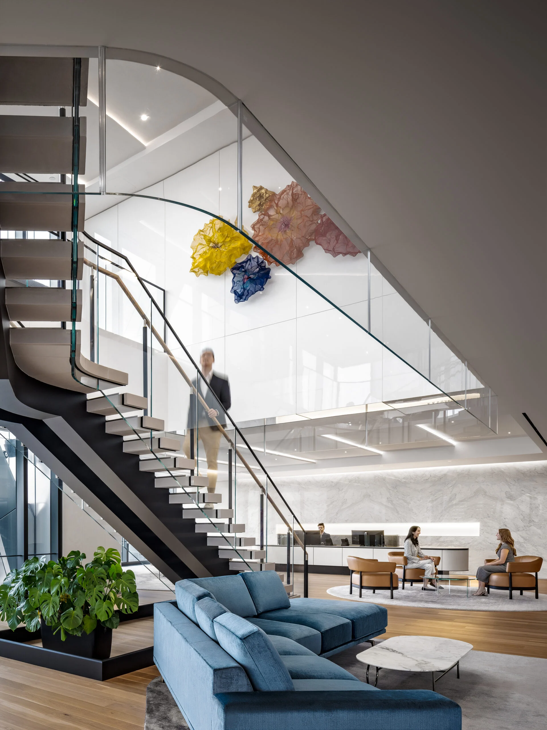 glass staircase, glass smoke baffles, Freshfields, law office, 3 World Trade Center, Pulp Studio, JT Magen, Gensler,